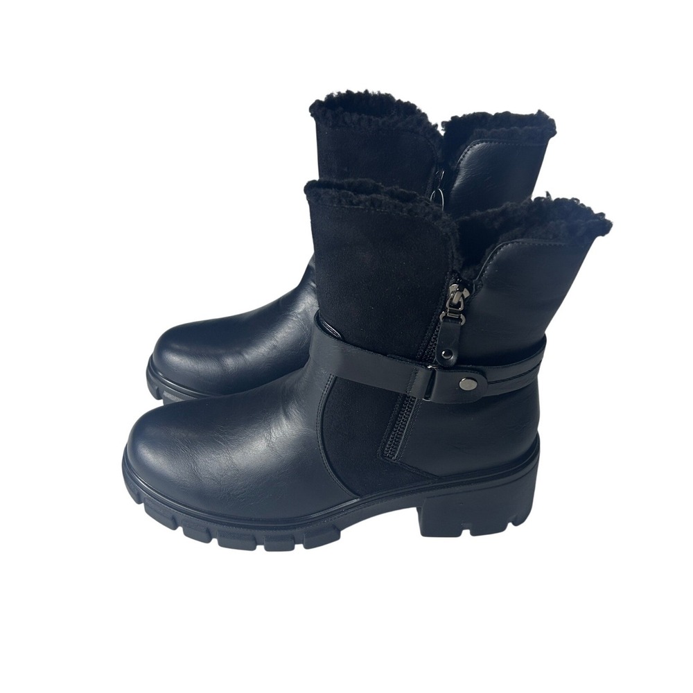 Flexus Italian Comfort Black Faux Leather Fur‎ Lined Winter Boots Size 9.5
